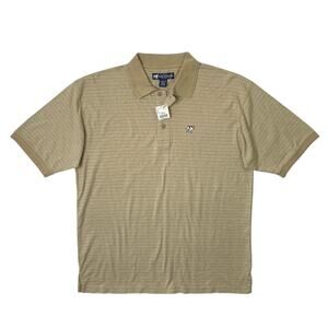 Vintage Big Dogs Polo Shirt Mens Large Tan Cotton Blend Railroad Track Jacquard
